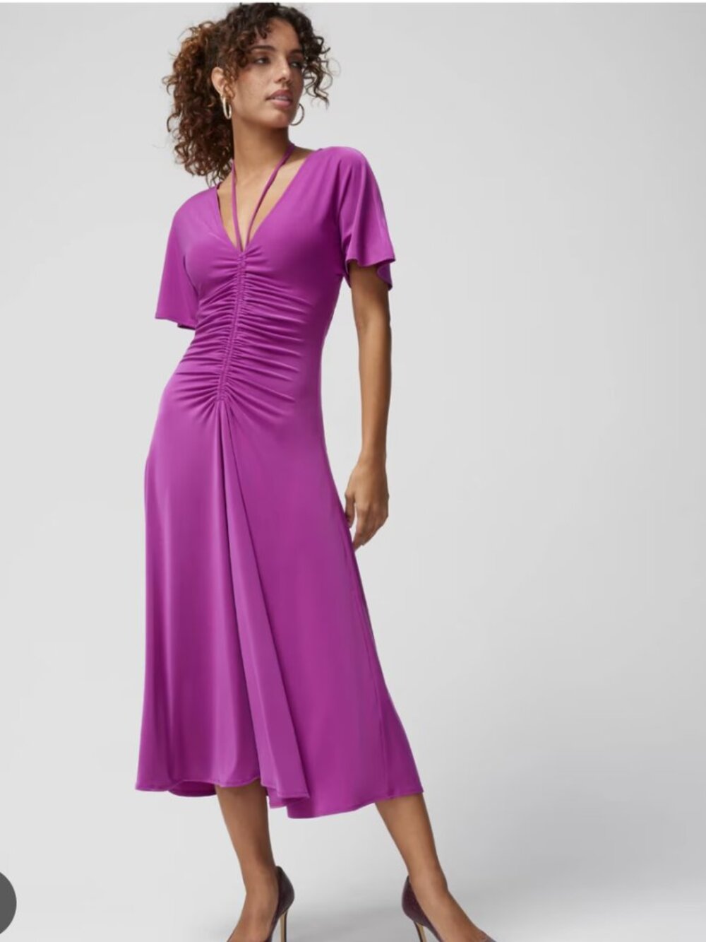 WHBM Elegant Purple Midi Ruched Dress
